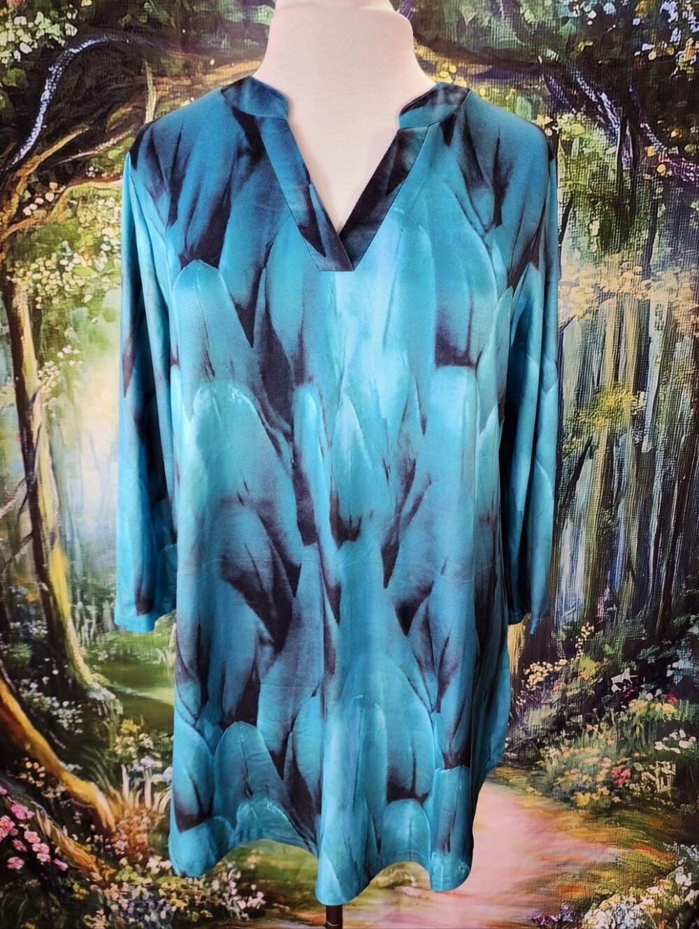 🪶 KANCYSTORE Blue Feather Illusion Top Size L